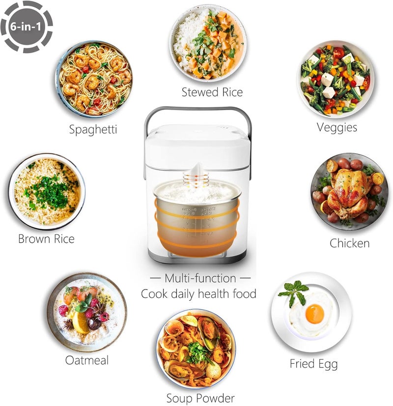 TLOG Mini Rice Cooker 2.5 Cups Uncooked, Healthy Ceramic Coating Portable Cooker, 1.2L Travel Small for 1-3 People, Personal maker, Food Steamer, 12 Hours delay timer, Multi-cooker Grains, Oats - Image 5
